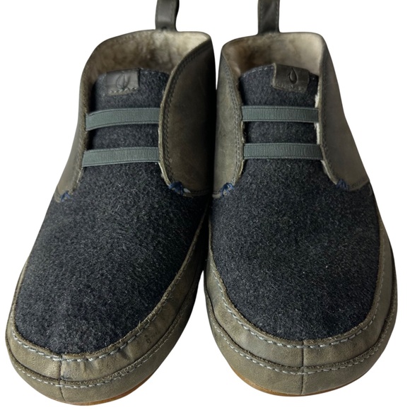 Olukai Moloa Slippers Mid Mens Sz 11 Leather Wool Shearling Gray Moccasins - Picture 3 of 8